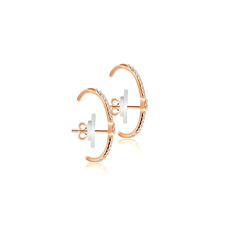 18k Gold Round Pattern Half Hoop Diamond Earring - Genevieve Collection