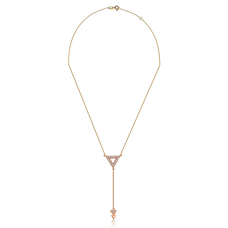 18k Gold Hollow Triangle Dangling Diamond Necklace - Genevieve Collection