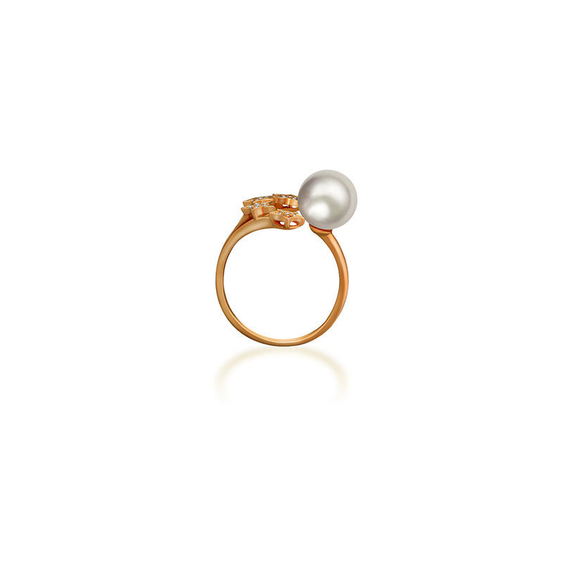 18k Gold Quadruple Star Open Diamond Ring With Pearl - Genevieve Collection