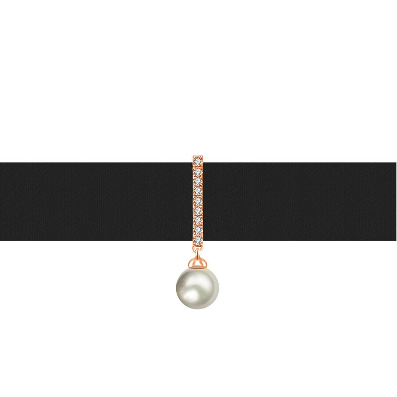 18k Gold 2 ways Line Shaped Diamond Necklace with Pearl - Genevieve Collection