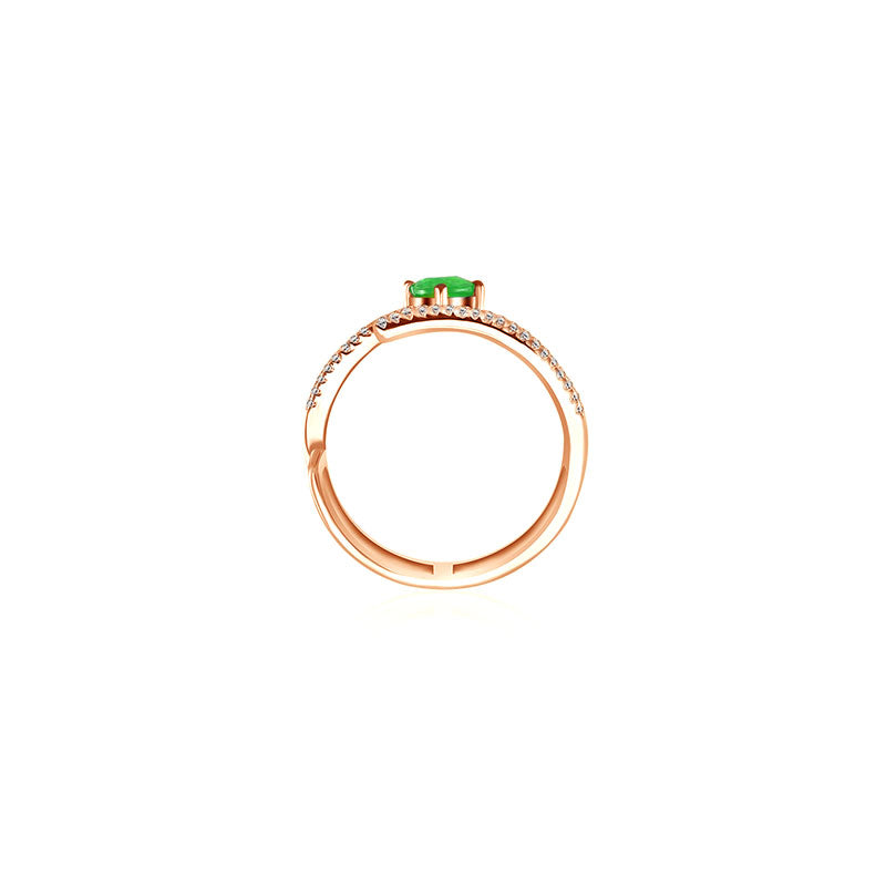 18k Gold Diamond Double Ring with Emerald - Genevieve Collection