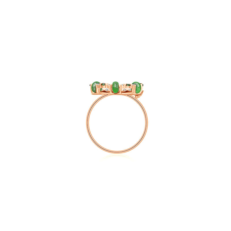 18k Gold 2 ways Beaded Emerald and Diamond Ring - Genevieve Collection