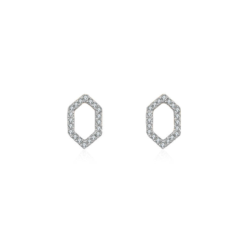 18k Gold Hollow Hexagonal Diamond Earring - Genevieve Collection