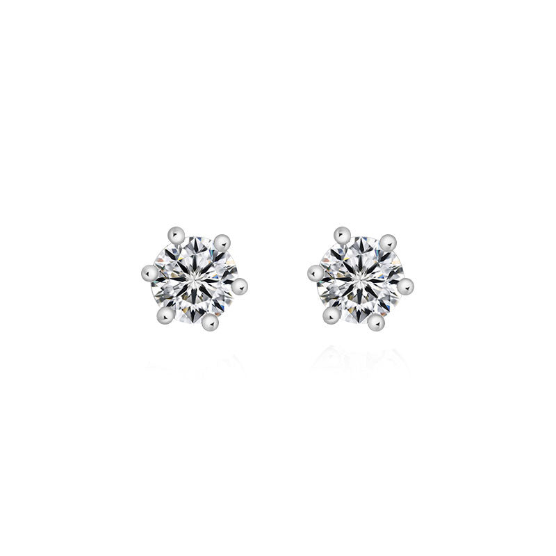 18k Gold Single Diamond Stud Earring With Six Claw Setting - Genevieve Collection