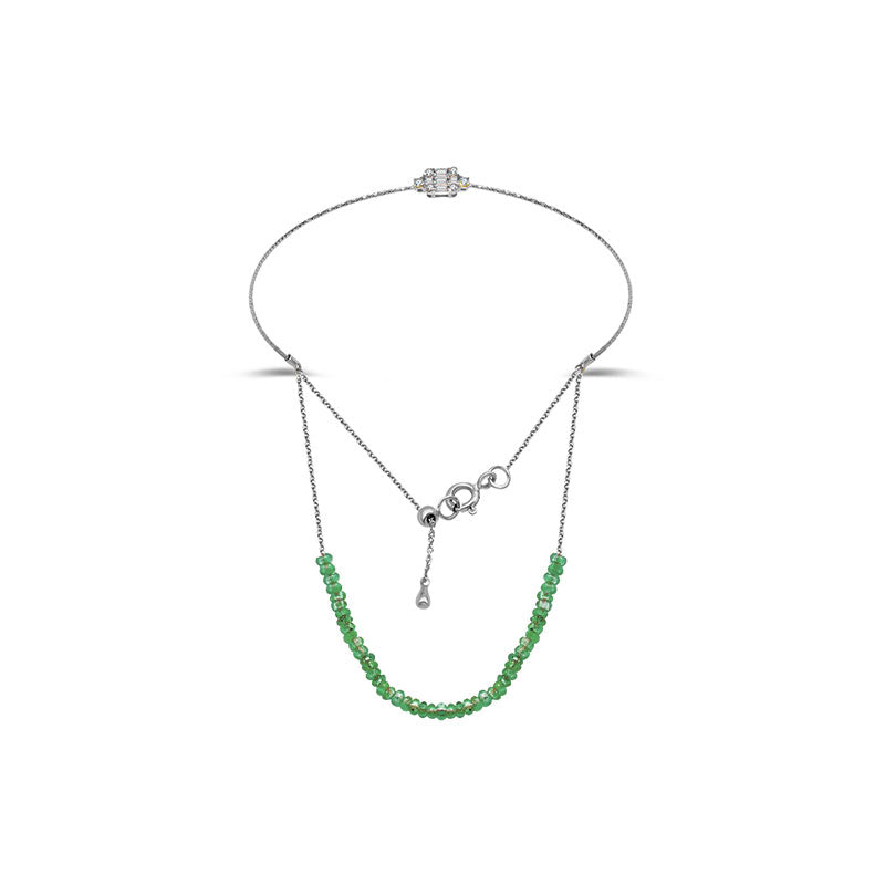 18k Gold Emerald Beaded Bracelet with Diamond Bangle - Genevieve Collection