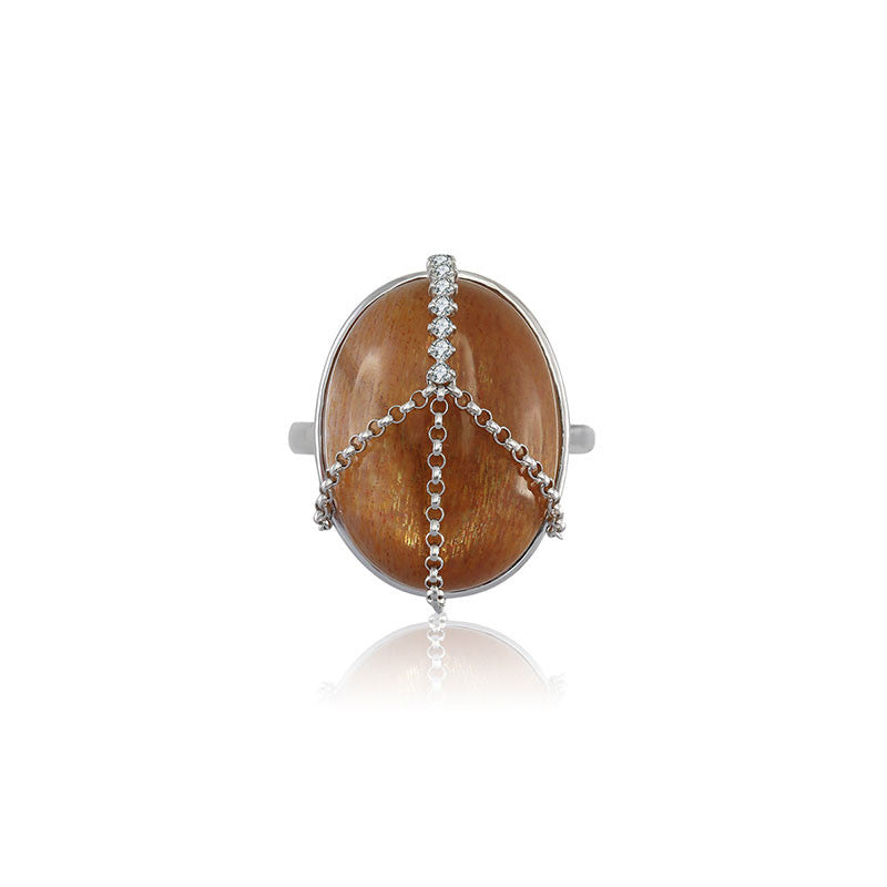 18k Gold Sunstone Diamond Ring - Genevieve Collection
