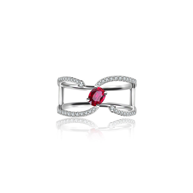 18k Gold Single Ruby Connected Diamond Ring - Genevieve Collection