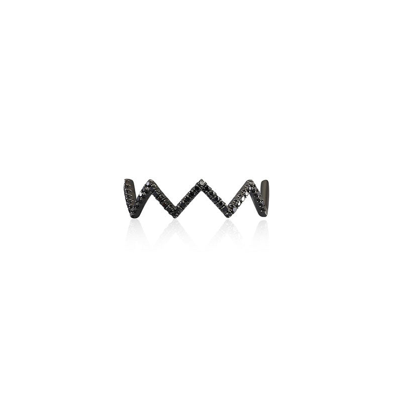 18k Gold Zigzag Black Diamond Ring - Genevieve Collection