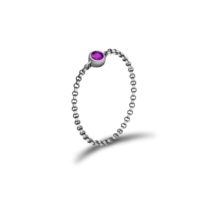 18k Gold February Birthstone Amethyst Chain Ring - Genevieve Collection