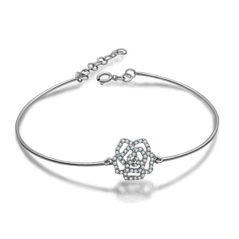 18k Gold Diamond Rose Bangle - Genevieve Collection