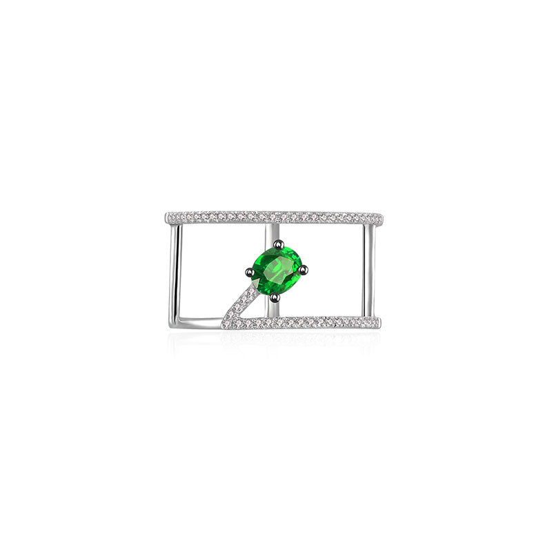 18k Gold Diamond Double Ring with Emerald - Genevieve Collection