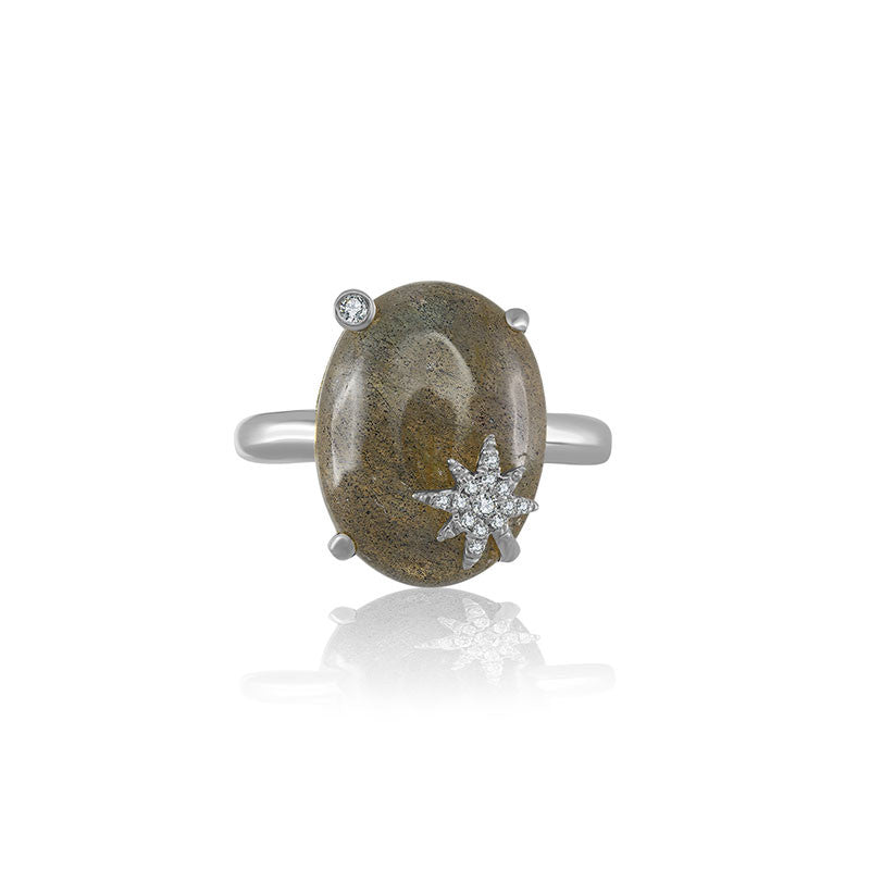 18k Gold Labradorite Diamond Ring - Genevieve Collection
