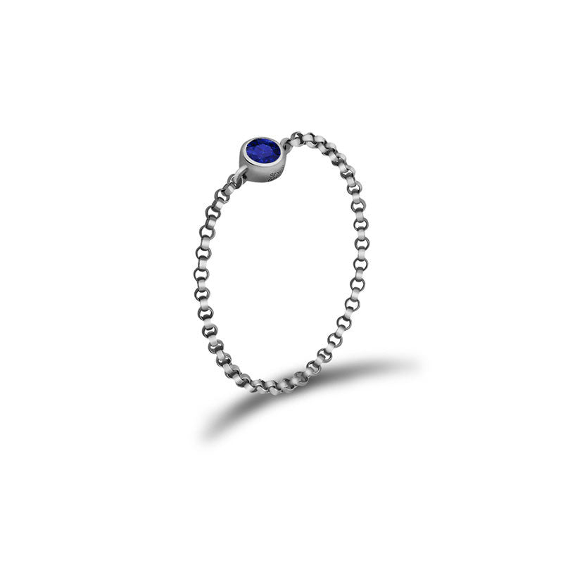 18k Gold September Birthstone Sapphire Chain Ring - Genevieve Collection