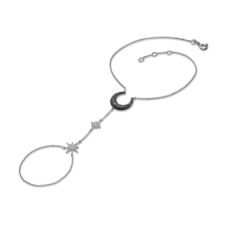 18k Gold Star and Moon Shape 2 Way Diamond Bracelet - Genevieve Collection