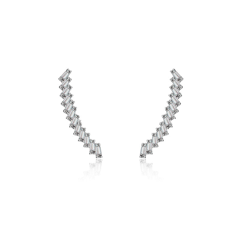 18k Gold Curve Line with Rectangle Diamond Earring - Genevieve Collection