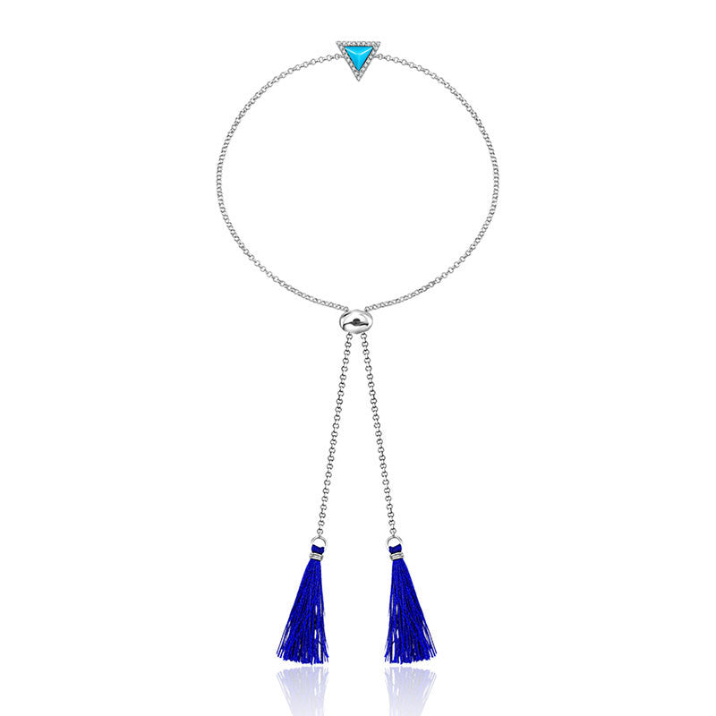 18k Gold Tetrahedron Shape Turquoise Diamond Bracelet with Blue Tassel - Genevieve Collection