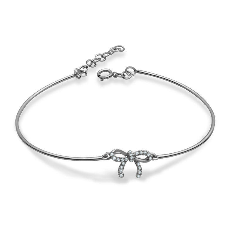 18k Gold Diamond Ribbon Bow Bangle - Genevieve Collection