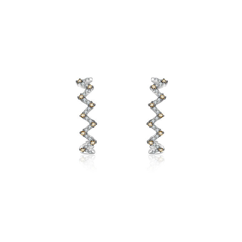 18k Gold Black and White Block Pattern Half Hoop Diamond Earring - Genevieve Collection