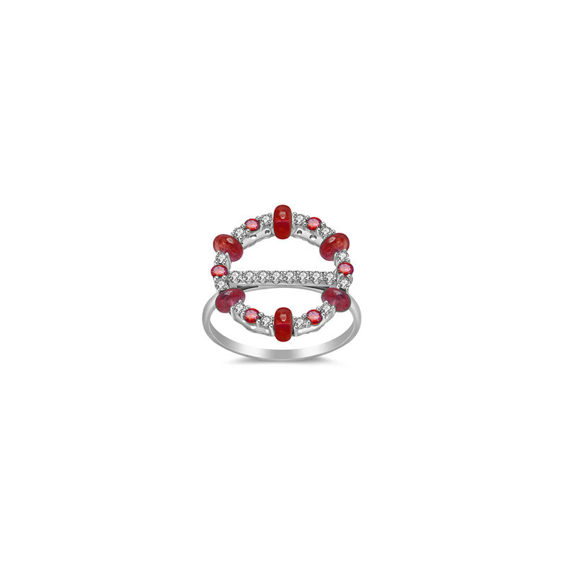 18k Gold 2 ways Beaded Ruby and Diamond Ring - Genevieve Collection