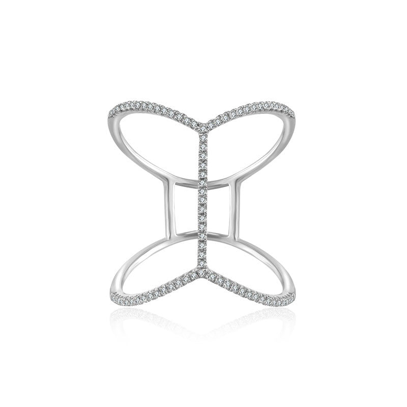 18k Gold Double Wave Line Diamond Ring - Genevieve Collection