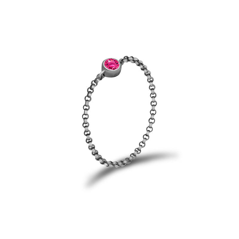 18k Gold October Birthstone Tourmaline Chain Ring - Genevieve Collection