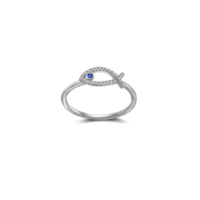18k Gold Fish Shape Diamond Ring with Sapphire - Genevieve Collection
