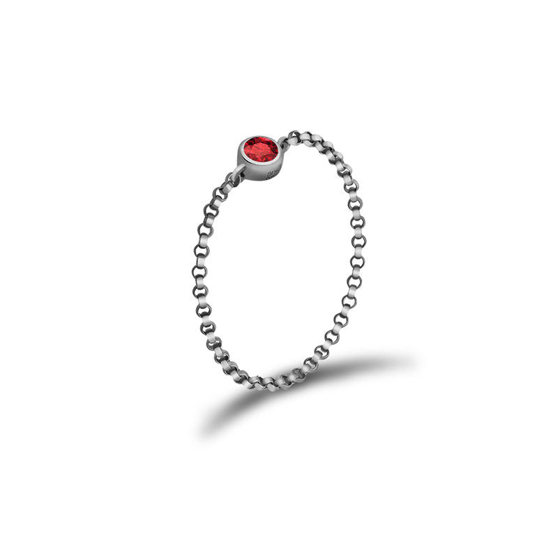 18k Gold July Birthstone Ruby Chain Ring - Genevieve Collection