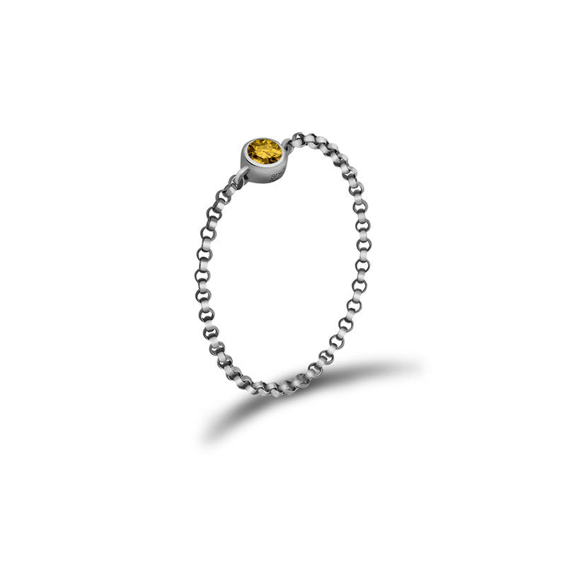 18k Gold November Birthstone Citrine Chain Ring - Genevieve Collection