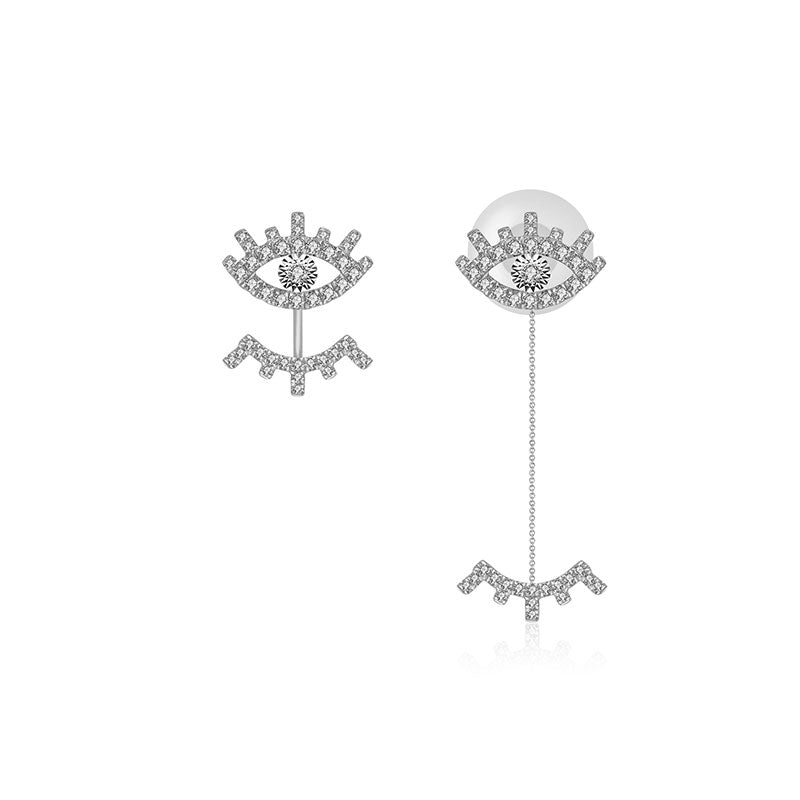 18k Gold Evil Eye & Eyelash Diamond Chain Earring & Ear Jacket - Genevieve Collection