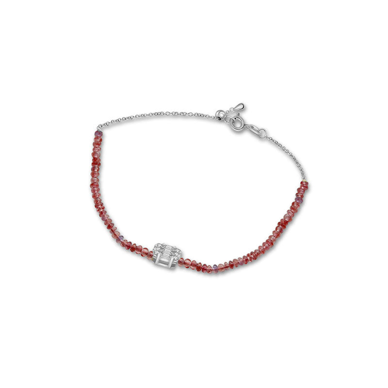 18k Gold Ruby Beaded with Square Shape Diamond Bracelet - Genevieve Collection
