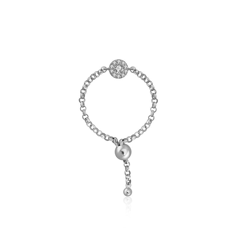 18k Gold Round Shape Diamond Adjustable Chain Ring - Genevieve Collection