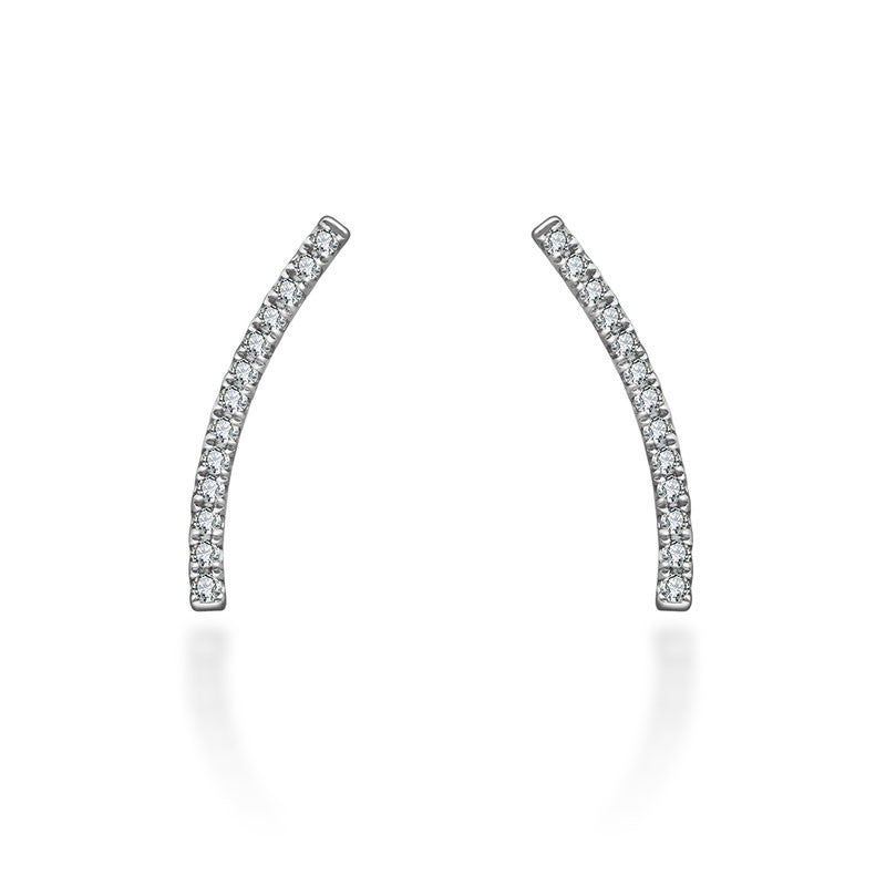 18k Gold Single Diamond Curved Bar Upward Earring - Genevieve Collection