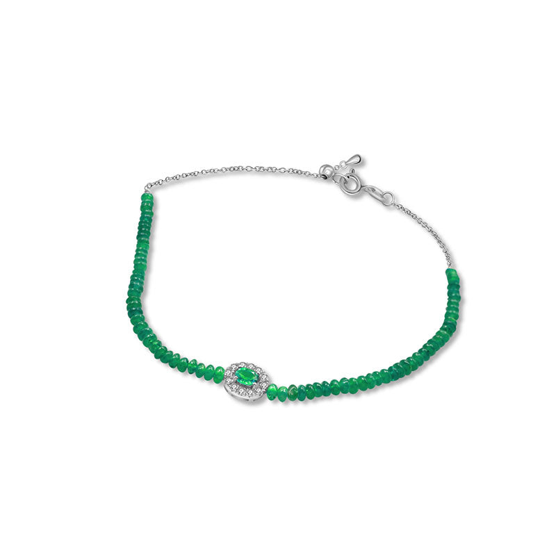18k Gold Emerald Beaded Diamond Bracelet - Genevieve Collection