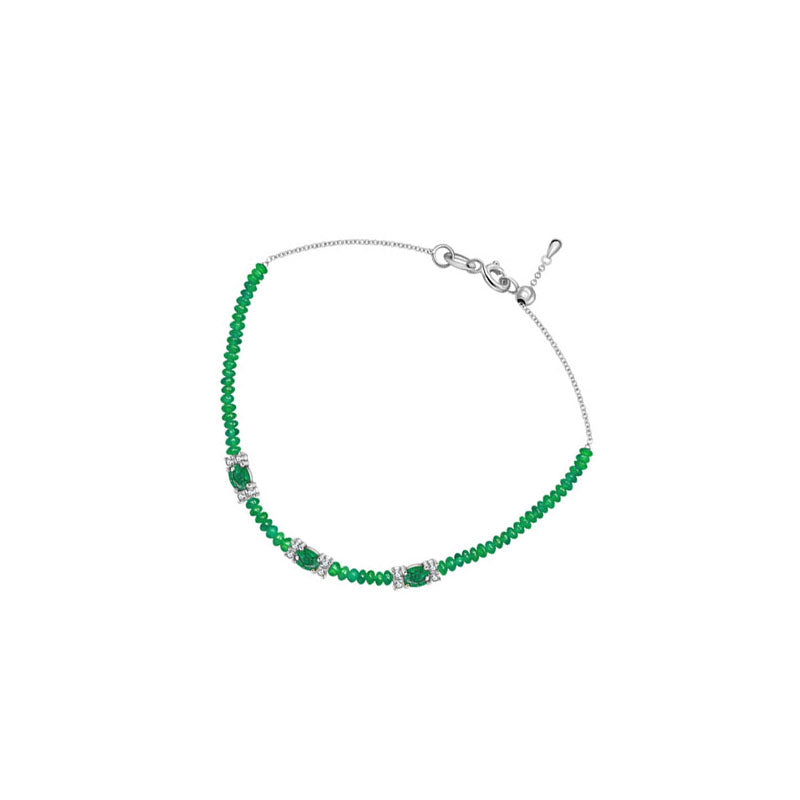 18k Gold Triple Emerald Diamond Bracelet with Beaded Emerald - Genevieve Collection