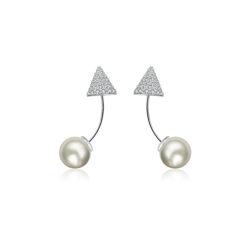 18k Gold 2 Ways Pearl Diamond Earring in Cone Shape - Genevieve Collection