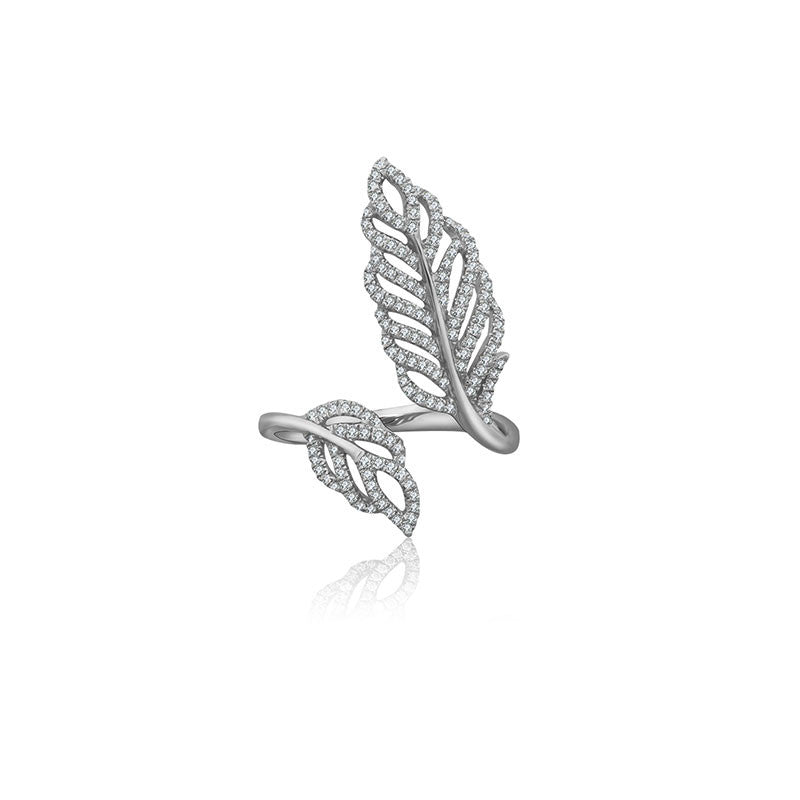 18k Gold Leaf Shape Open Diamond Ring - Genevieve Collection