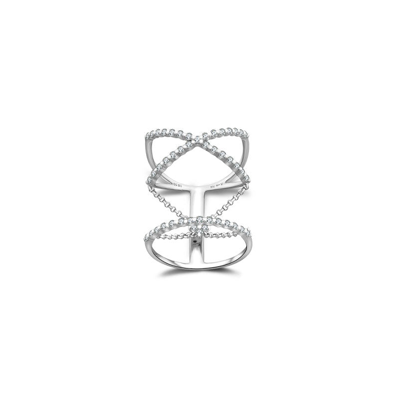 18k Gold Cross Diamond Chain Ring - Genevieve Collection