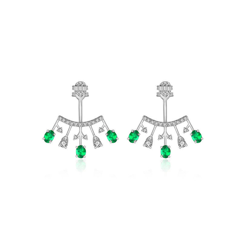 18k Gold Diamond Ear Jacket with Emerald - Genevieve Collection