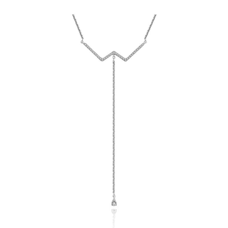 18k Gold W Shape Dangling Diamond Necklace - Genevieve Collection