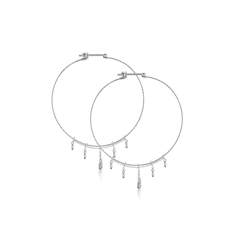 18k Gold Wire Style Hoop Diamond Earring with Titanium - Genevieve Collection