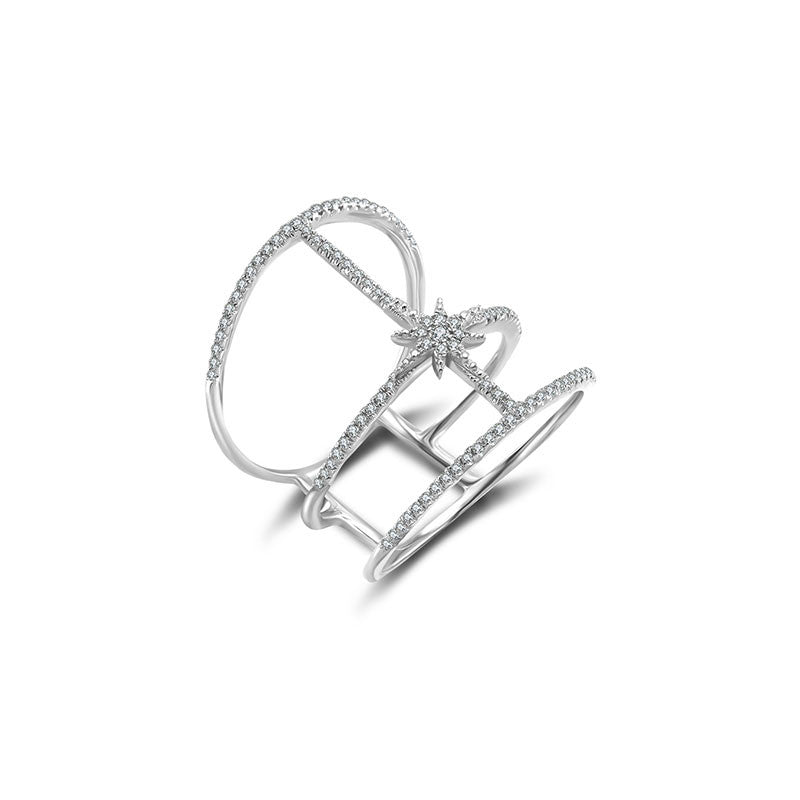18k Gold Triple line Star Diamond Ring - Genevieve Collection