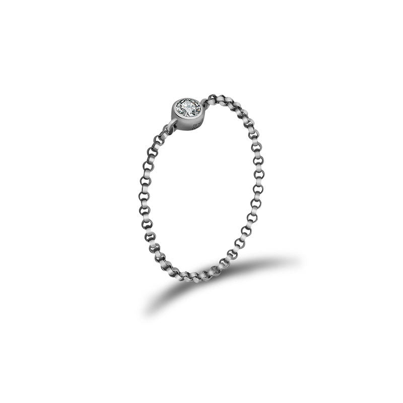 18k Gold Single Diamond Chain Ring - Genevieve Collection