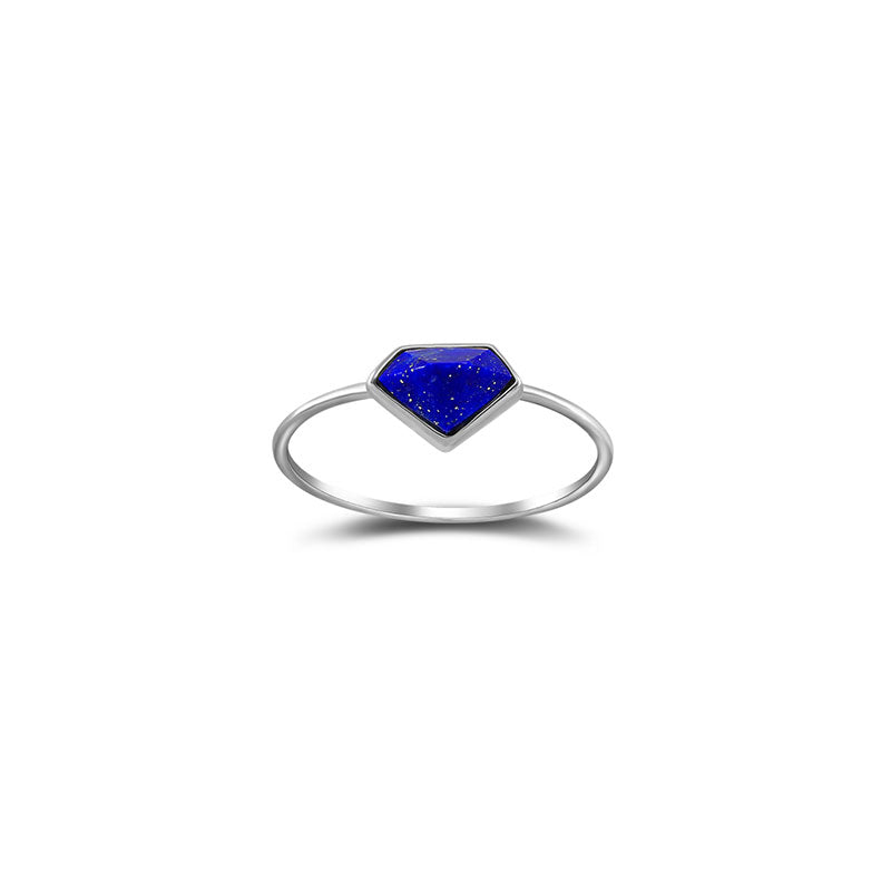 18k Gold Diamond Shape Lapis Ring - Genevieve Collection