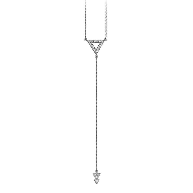 18k Gold Hollow Triangle Dangling Diamond Necklace - Genevieve Collection