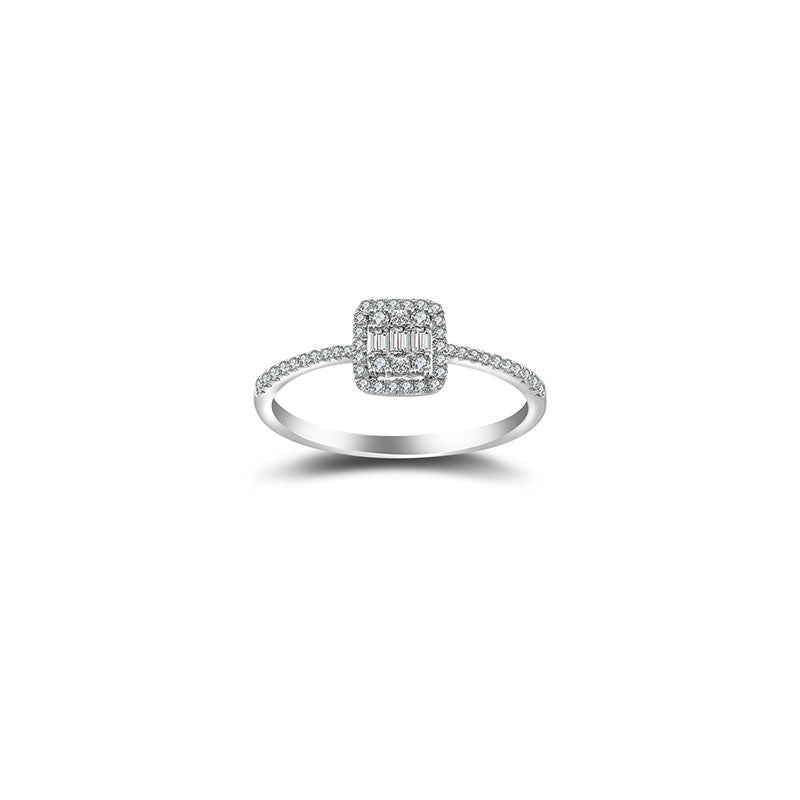 18k Gold Double Halo Diamond Ring - Genevieve Collection