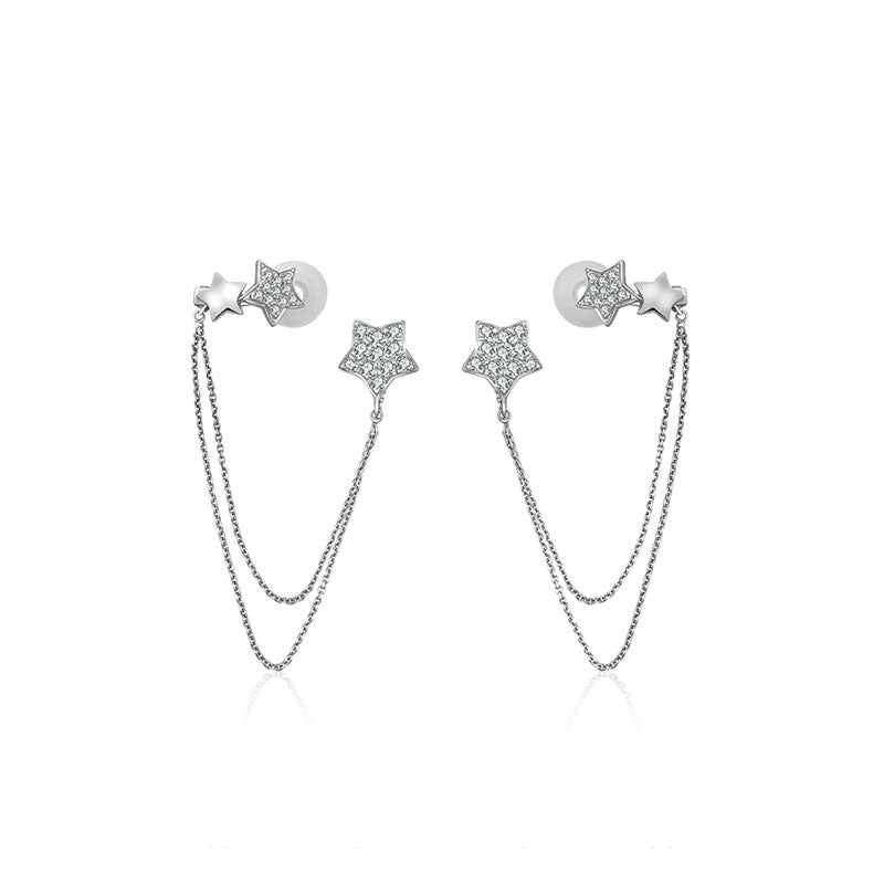 18k Gold Star Shape with Chain Diamond Ear Cuff & Earring - Genevieve Collection
