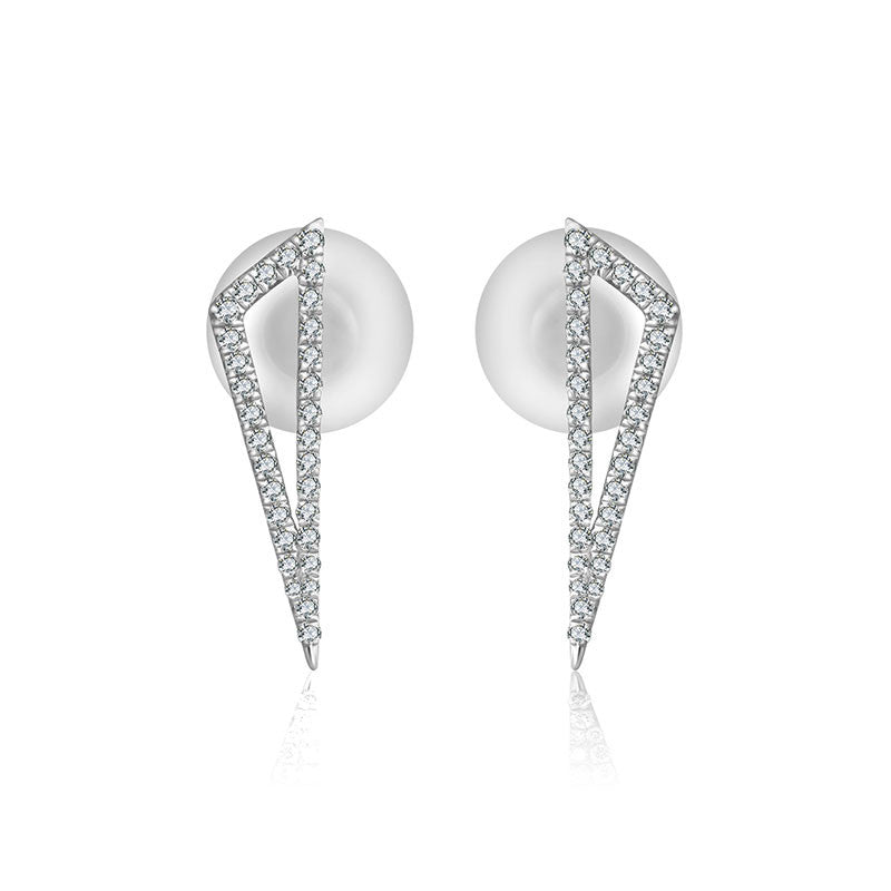 18k Gold Hollow Triangle Diamond Earring - Genevieve Collection