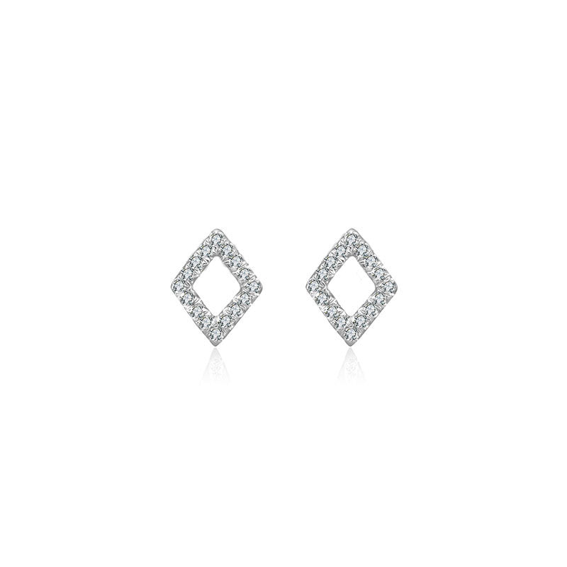 18k Gold Hollow Diamond Shape Diamond Earring - Genevieve Collection