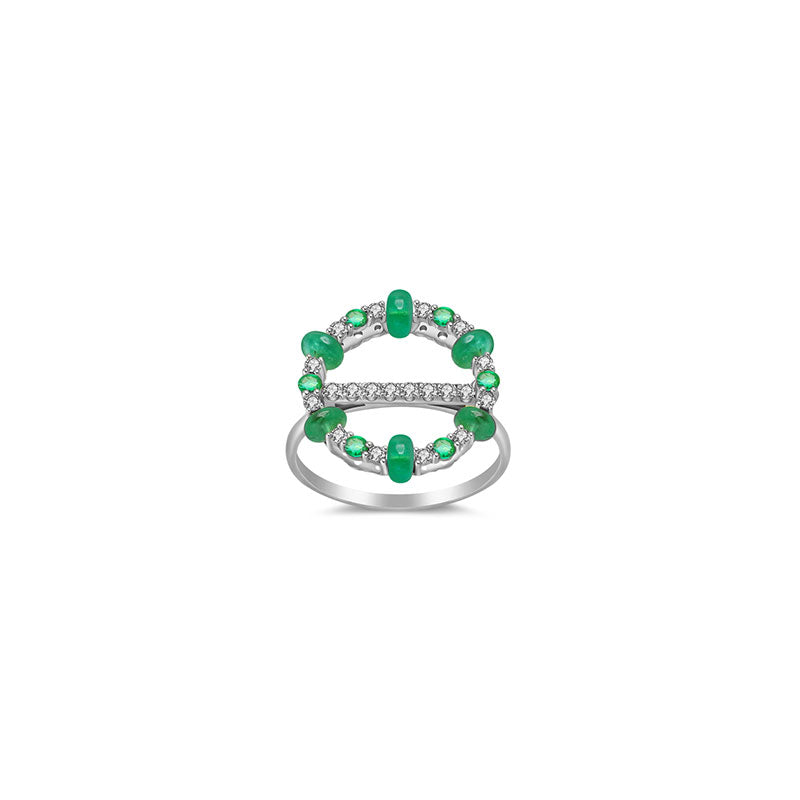 18k Gold 2 ways Beaded Emerald and Diamond Ring - Genevieve Collection