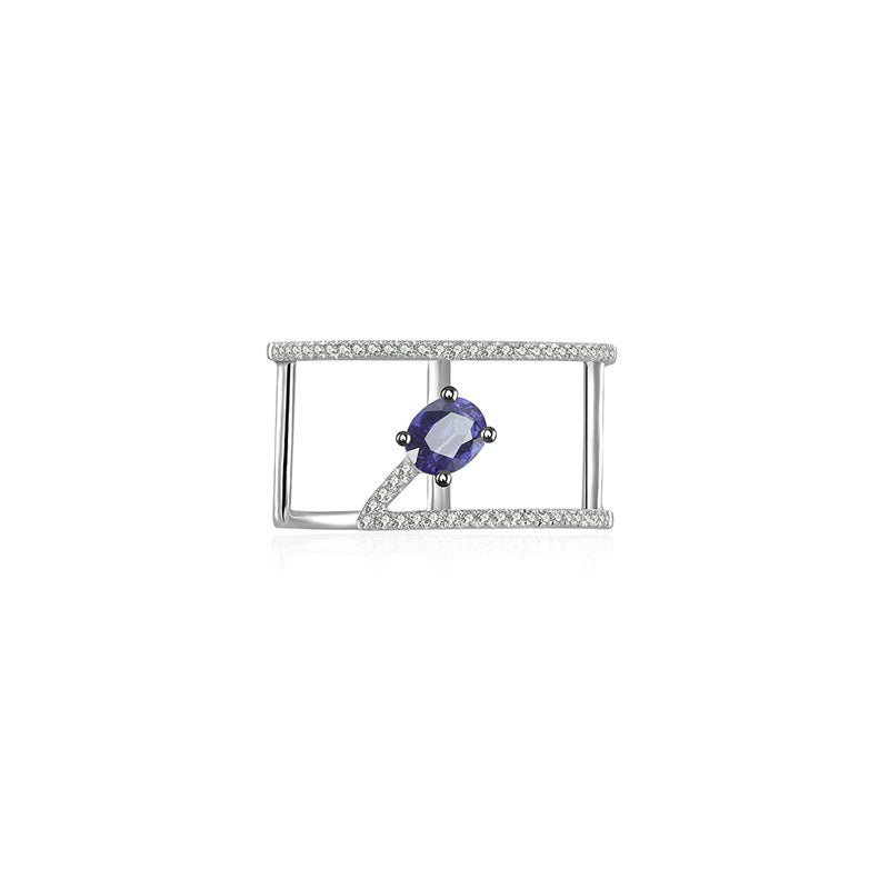 18k Gold Diamond Double Ring with Sapphire - Genevieve Collection